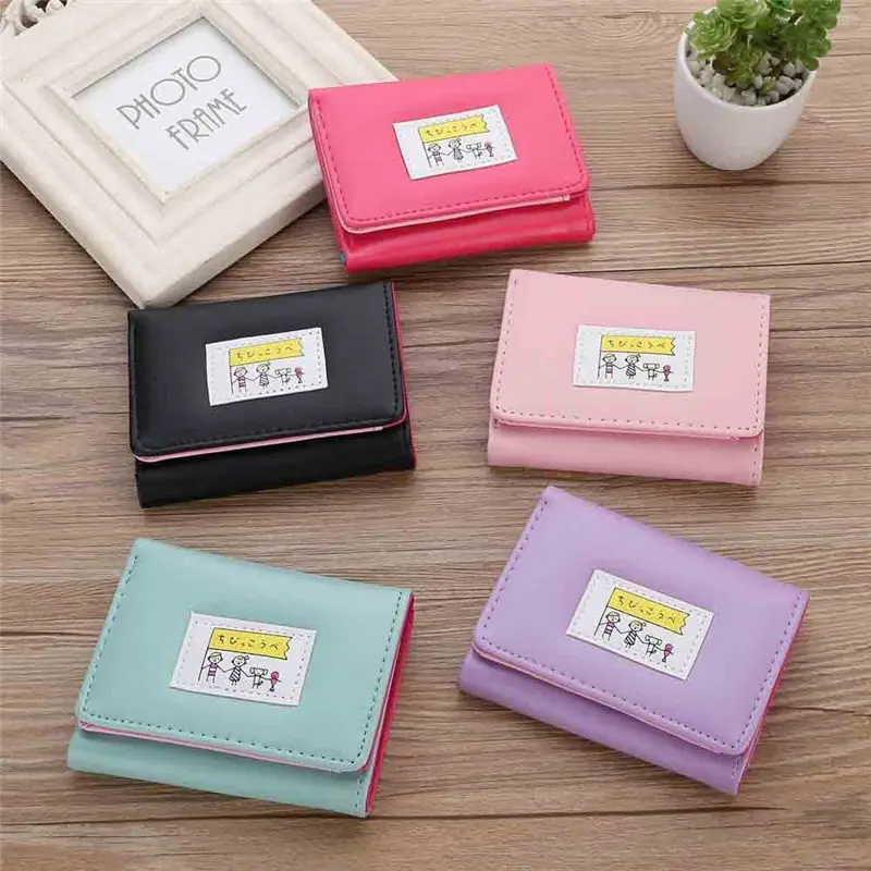 Lady Short Cartoon Print Coin Purse Solid Color Small Wallet Card women's wallet clutch portfel cuzdan billetera carteira 40MA1910