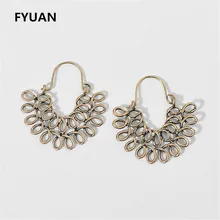 

FYUAN Vintage Twisted Round Drop Earrings for Women Antique Gold&Silver Color Hollow Out Flower Shape Boho Earrings Jewelry