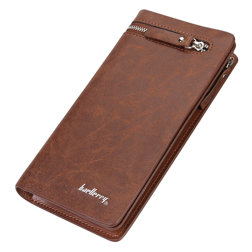 Light Brown 2 Карманный Кошелек для монет на молнии мужские длинные кошельки из искусственной кожи и Кошельки Держатели Кредитных Карт с Carteira барсетка для бизнесменов сумки - Цвет: Light Brown 2