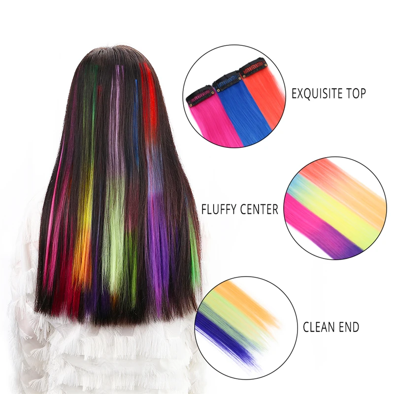 20 ''синтетические Омбре цветные волосы клип в один кусок для девочек Дети Длинные прямые изюминкой шиньоны термостойкие волокна