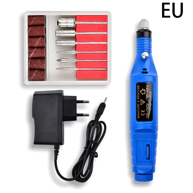Порошок Электрический лак для ногтей педикюр машина аппарат дрель для ногтей Биты Набор кутикулы Акриловая жидкость для снятия геля ручка набор инструментов - Цвет: blue EU