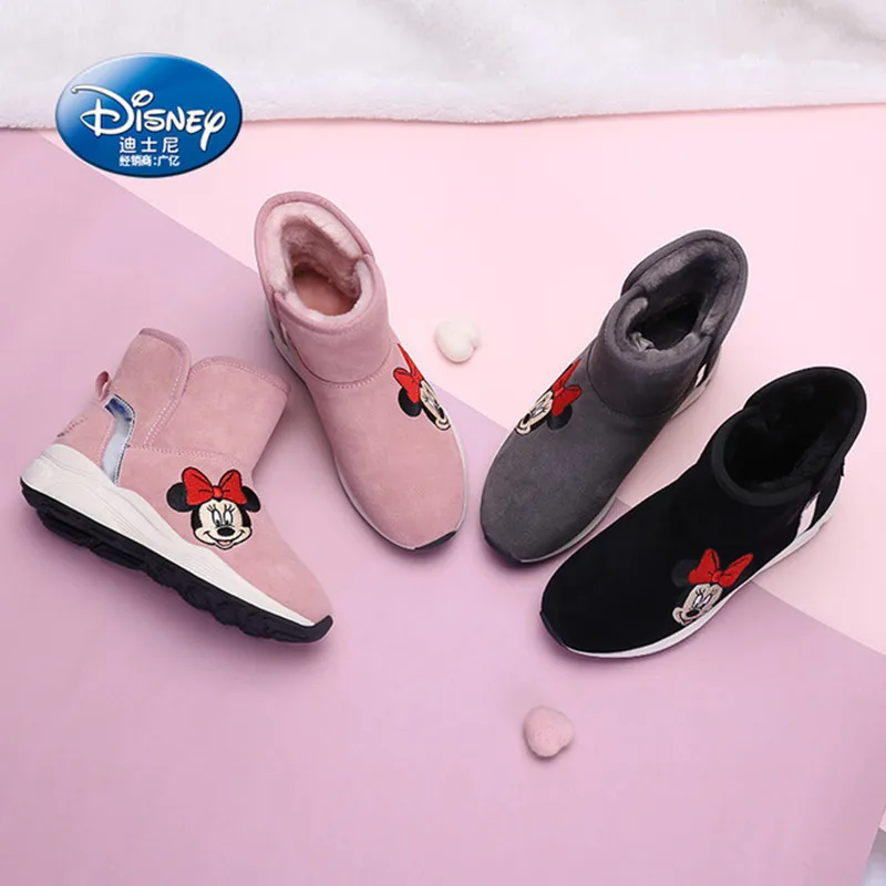 

Disney kids boots girls winter ankle snow boots todders genuine leather plush lining boot children minnie botte