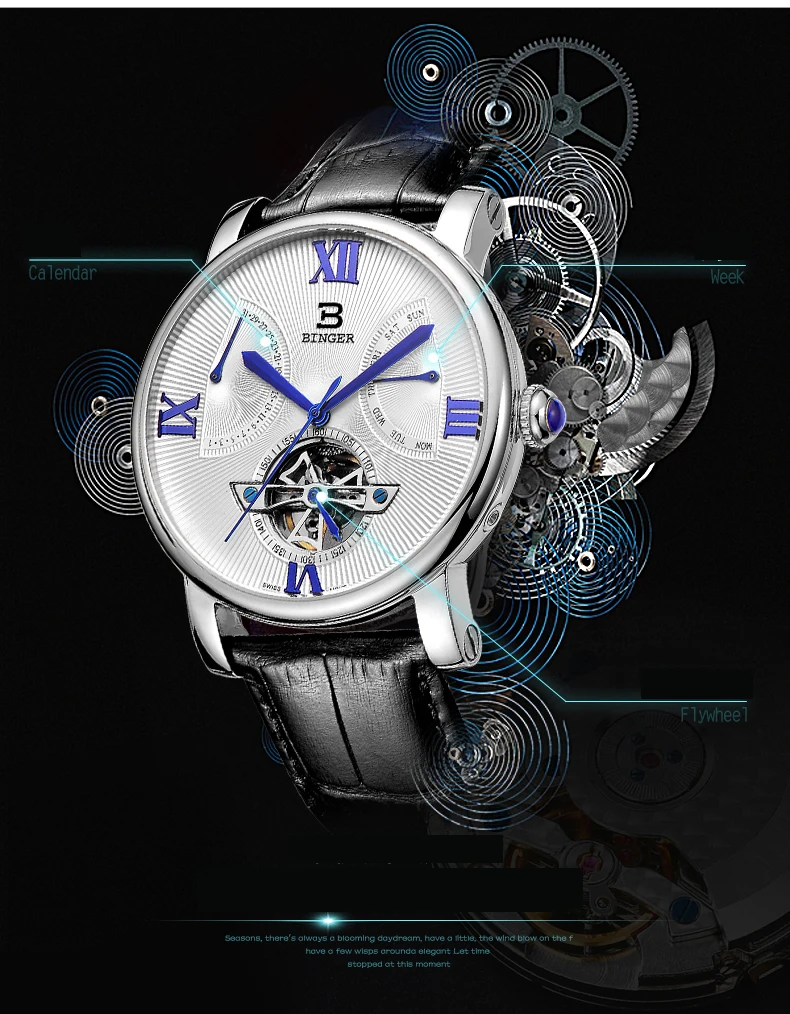Швейцарские мужские часы люксовый бренд наручные часы Бингер механические часы дайвер водонепроницаемый кожаный ремешок часы BG-0408-3