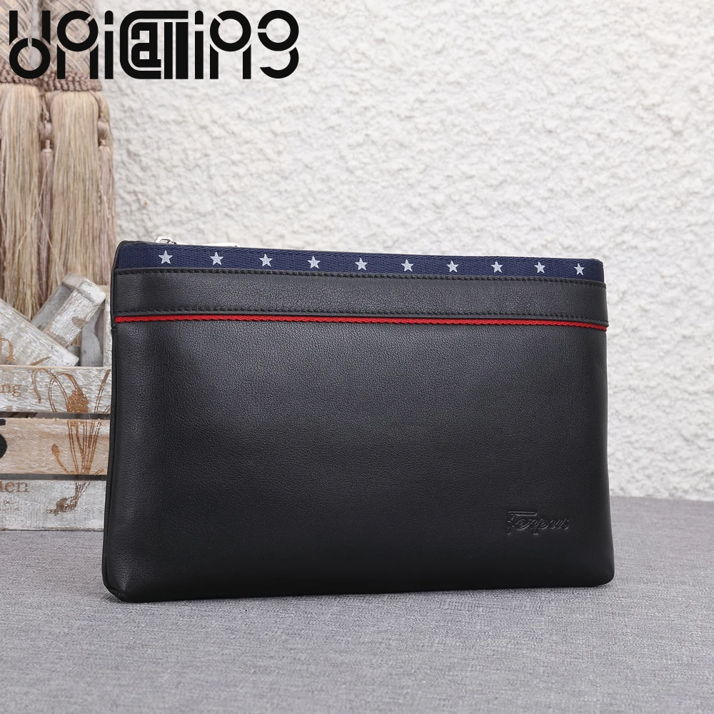 

New Fashion European and American Style cow leather men bag Star pattern Large capacity Clutch bag genuine leather Soft bag