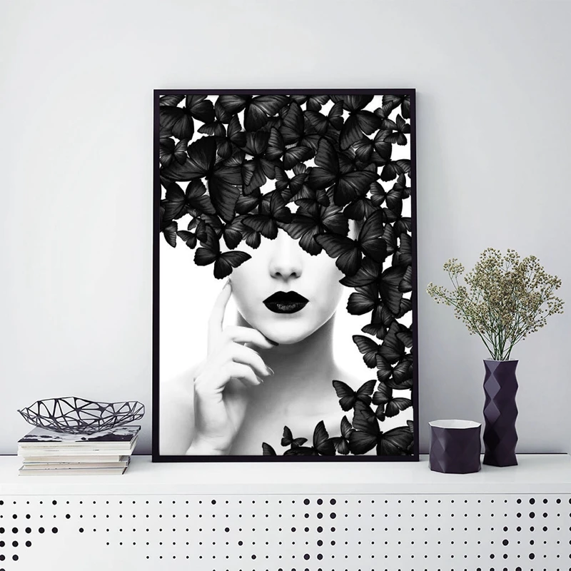 Butterfly Fashion Lips Canvas Art Print Home Decor