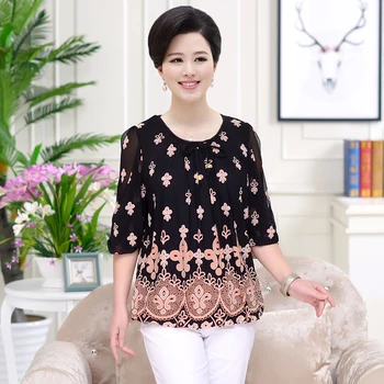 

XL-5XL Bow O-Neck Printed Half Sleeve T Shirt For Women Big Size Mother Clothes Casual Floral Tee Shirts Femme Spring Fall Tops