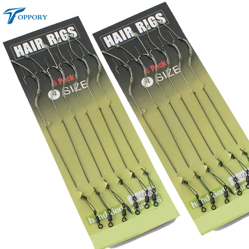 Toppory 12pcs Carp Fishing Hair Rigs Braided Thread Coated Line Hook