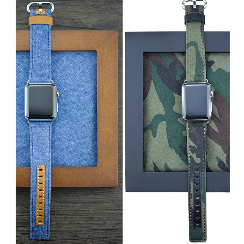 Fashionable Man Bracelet Fabric & Leather Band for Apple Watch Band jeans 42mm 38mm Sports Band for Iwatch Series 3 2 1 Strap apple-bands-series- : image Fashionable Man Bracelet Fabric & Leather Band for Apple Watch Band jeans 42mm 38mm Sports Band for Iwatch Series 3 2 1 Strap apple-bands-series-