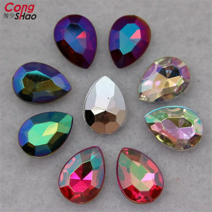 

Cong Shao 200pcs 10*14mm AB Color Pear Drop Sharp bottom Acrylic Rhinestone trim stones and crystals costume Button DIY CS360