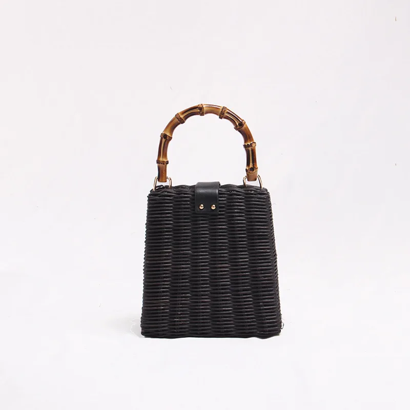 Women Rattan Bags Leather Buckle Straw Portable Bamboo Diagonal Beach Fashions