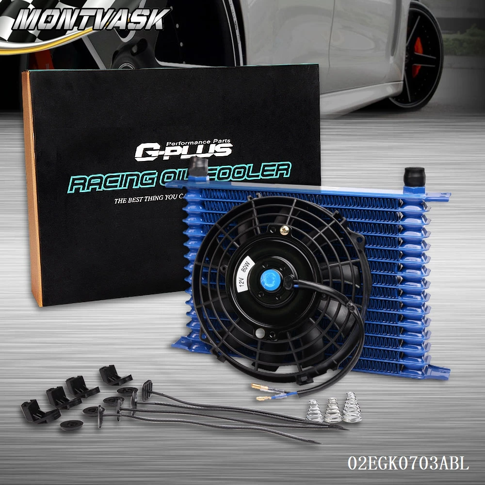 Universal 15 Row 10AN Engine Transmission Oil Cooler + 7" Electric Fan