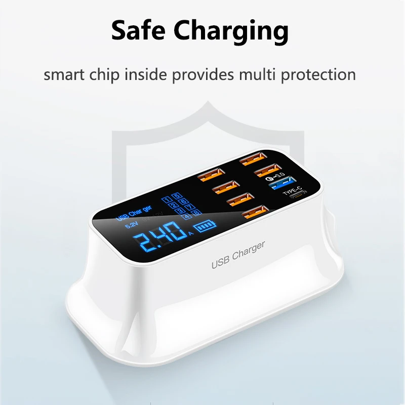 Многопортовая USB зарядная станция ЖК дисплей настольный универсальный умный