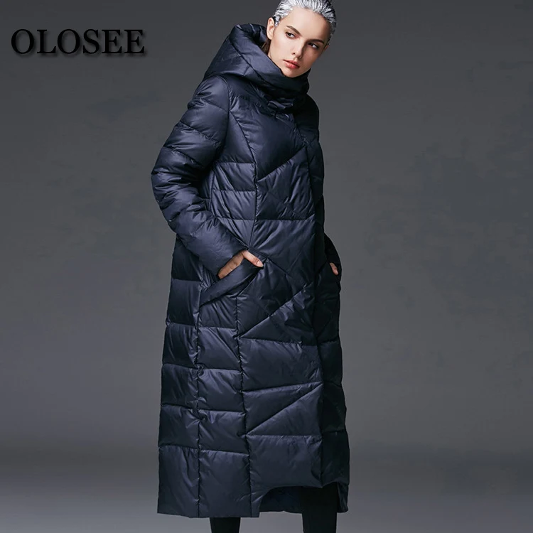 2018 New Women's Winter Down Jackets Female Extra Long Hooded Down Coat High Quality Thick Warm White Duck Down Parka / UV1289