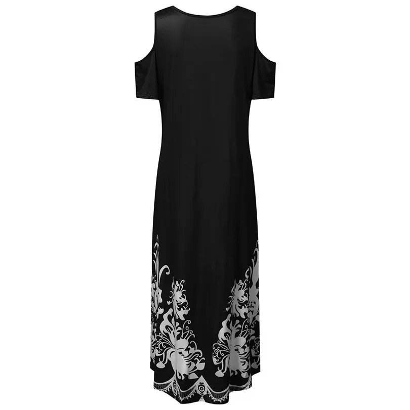 2019 New Summer Women Casual Plus Size Print Dress O-Neck Print Off-Shoulder Short Sleeve Waist Dress #E11 (11)
