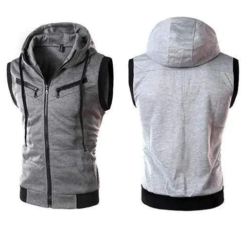 

Men's Fashion Sleeveless Zip Fitness Top Sports Casual Hooded Vest Outwear