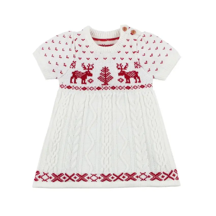Вязаная одежда для малышей рождественские платья для детей хлопок Олень Рождество Inafnt костюм для малышей платье для маленьких девочек платья для малышей - Цвет: Бежевый