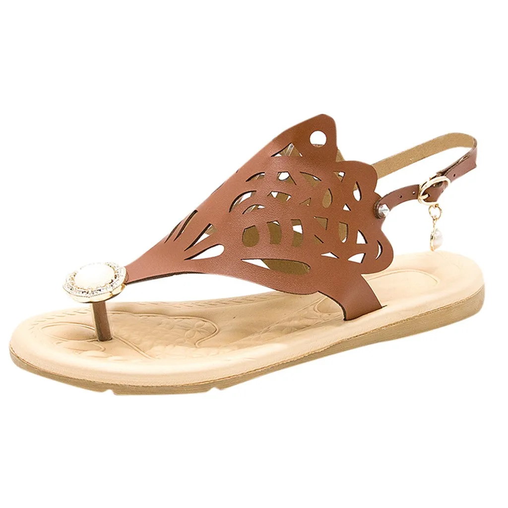 

SAGACE Bohemian Shoes Female Sexy High Quality Outside Summer Ladies Shoes Flat Casual Roman Shoes Pearl Hollow Beach Sandals