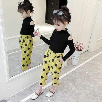 

Hot Selling Spring Baby Girls Clothes Long Sleeve Off-shoulder t-shirt Pants 2 Pieces Set Autumn Casual Girl Outfits Clothes