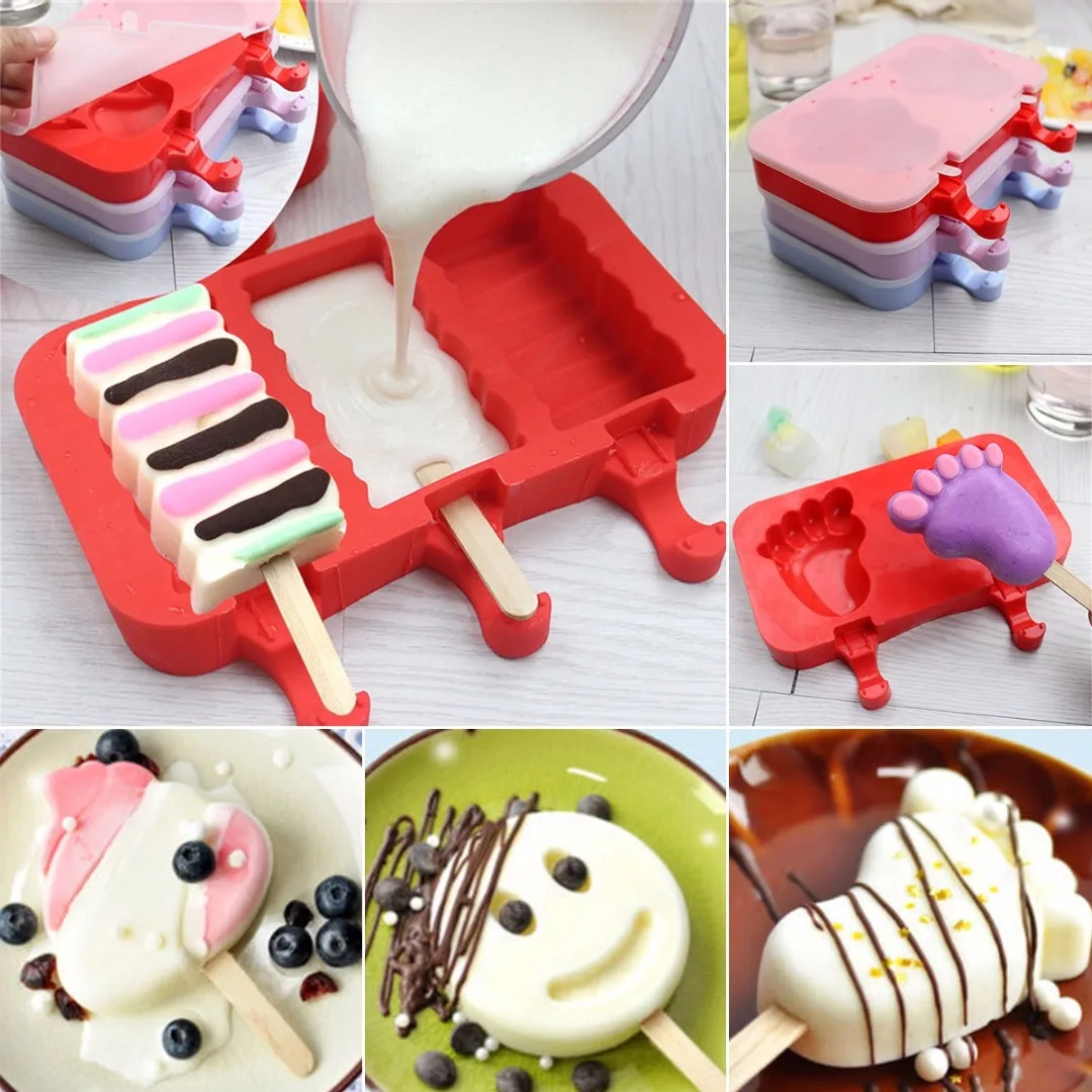 New Ice Cream Mould Frozen Pan Ice Pop Mold Tray  W/ 20Pcs Sticks & Silicone Cover