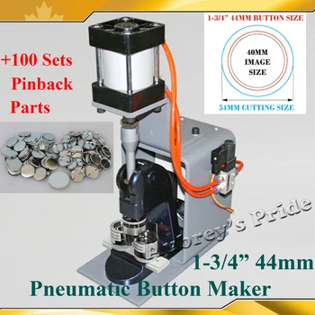 

NEW Professiona Pneumatic 1-3/4" 44mm Badge Button Maker Making Machine +100 Sets Metal Pinback Button Supply