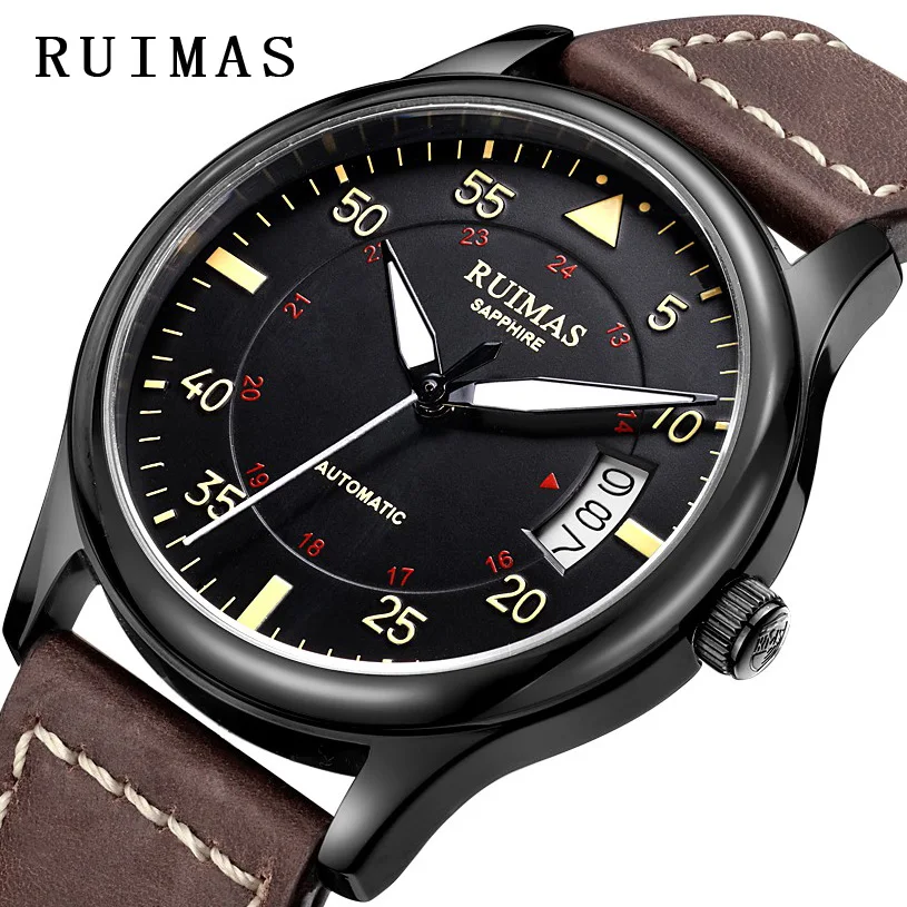 Fashion Japan Automatic Movt font b Watch b font Men Leather Strap Business Mechanical font b