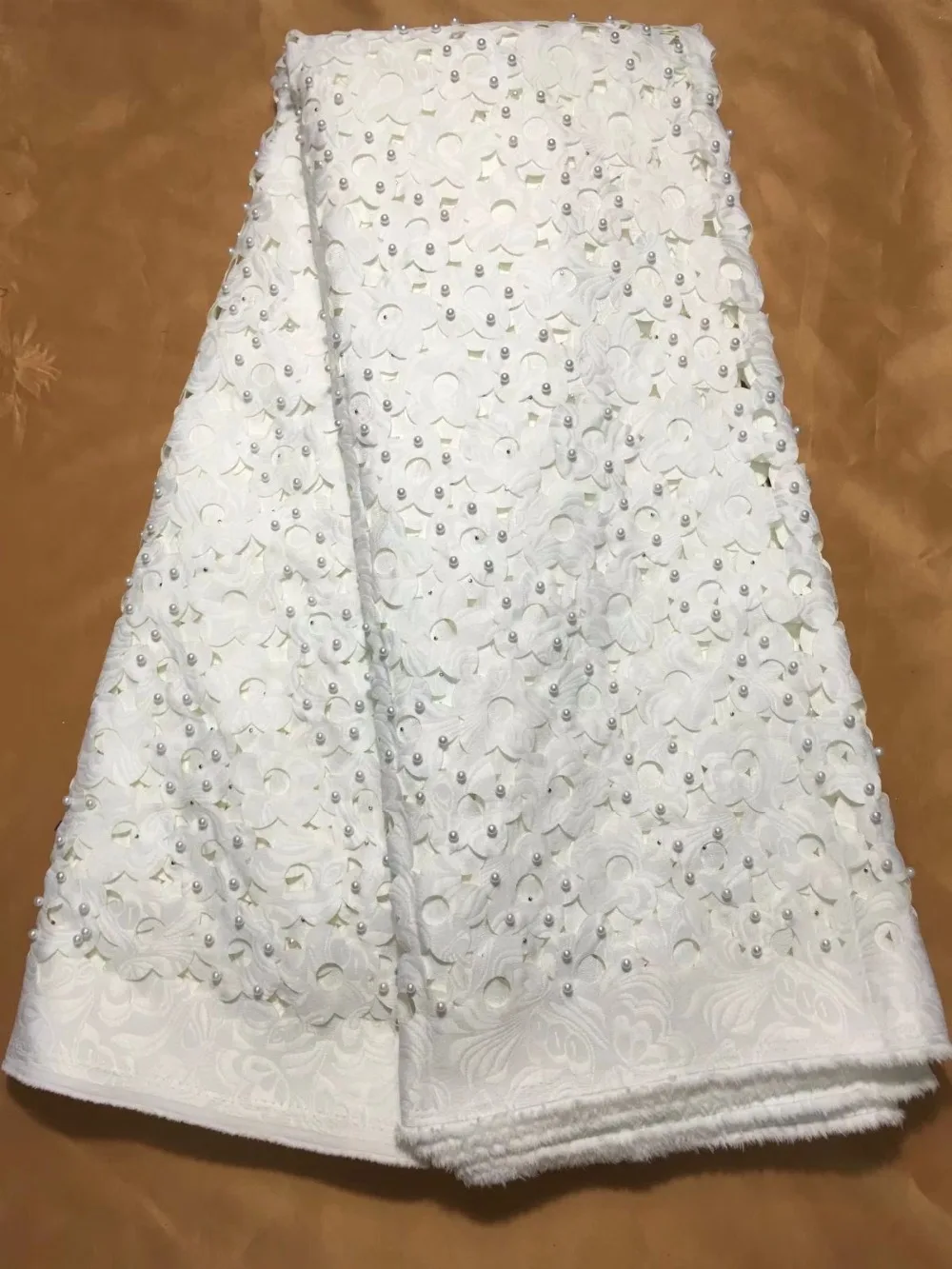 

High Quality Guipure African Lace Fabric Embroidered beaded Nigerian Lace Fabrics Cheap Tulle White French Lace Fabric Wedding