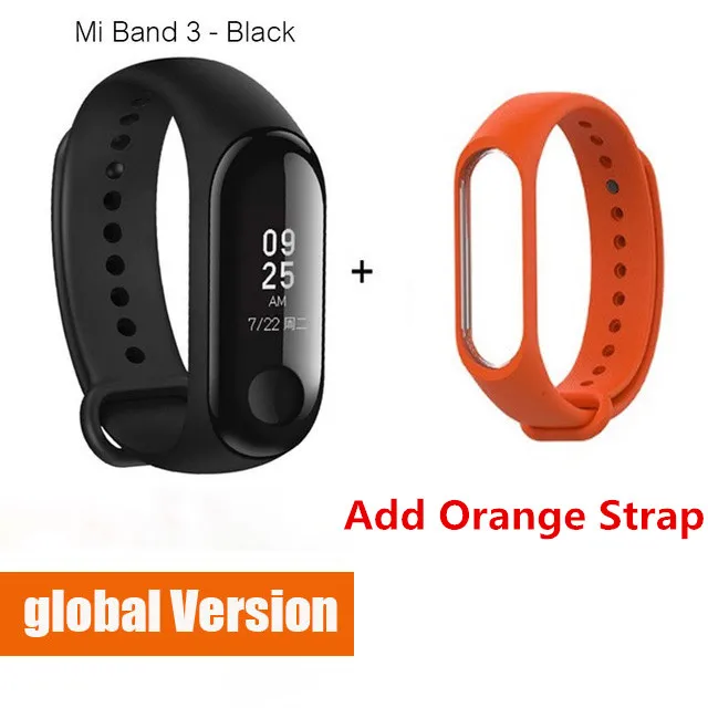 add orange Strap Xiaomi mi band 3 глобальная версия фитнес-браслет Смарт-браслет часы трекер OLED тачпад монитор сна Пульс mi Band 3 - Цвет: add orange Strap