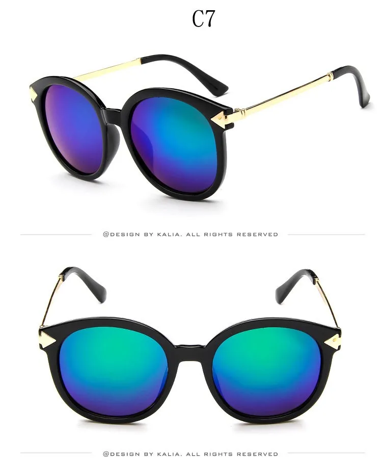 Остроконечная золотая металлическая ножка Солнцезащитные очки женские популярные круглые зеркальные солнцезащитные очки дизайнер бренда женской одежды Серебряные Солнцезащитные очки
