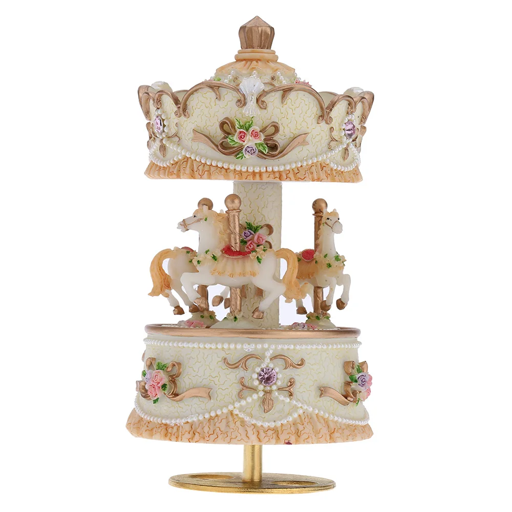 

Laxury Music Box Windup 3-horse Carousel Music Box Artware/Gift Melody Castle in the Sky Pink/Purple/Blue/Gold Shade for Option