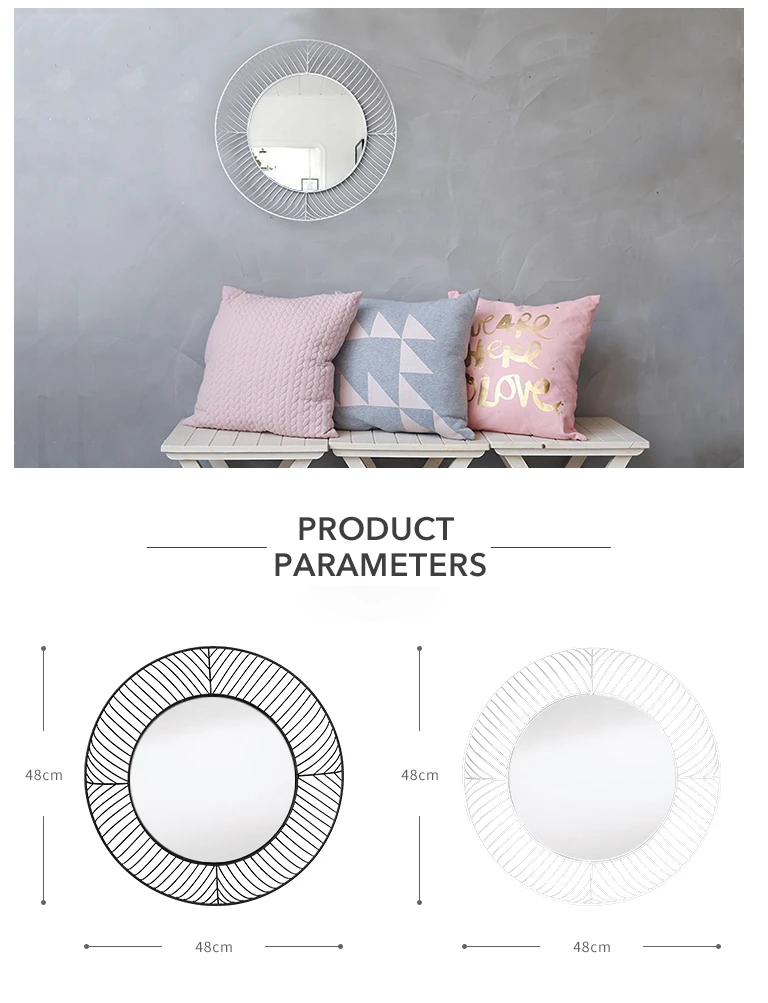 Современное круглое железное круглое металлическое зеркало, металлическая решетчатая рама подвесное настенное зеркало, домашний декор, диаметр 18,90"