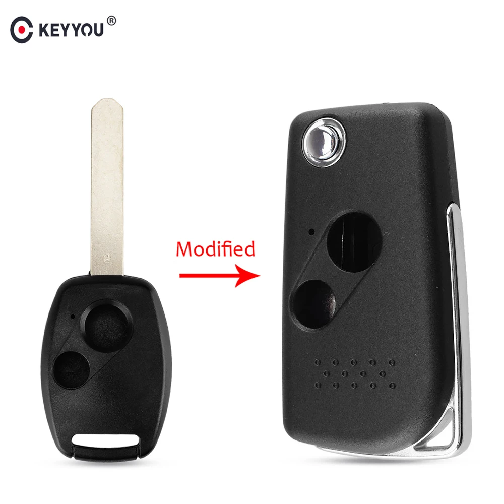 

KEYYOU Modified Flip Key 2/3 Buttons For Honda Accord Civic Pilot CITY Jazz FR-V CRV 2007 Key Fob Folding Car Remote Key Shell