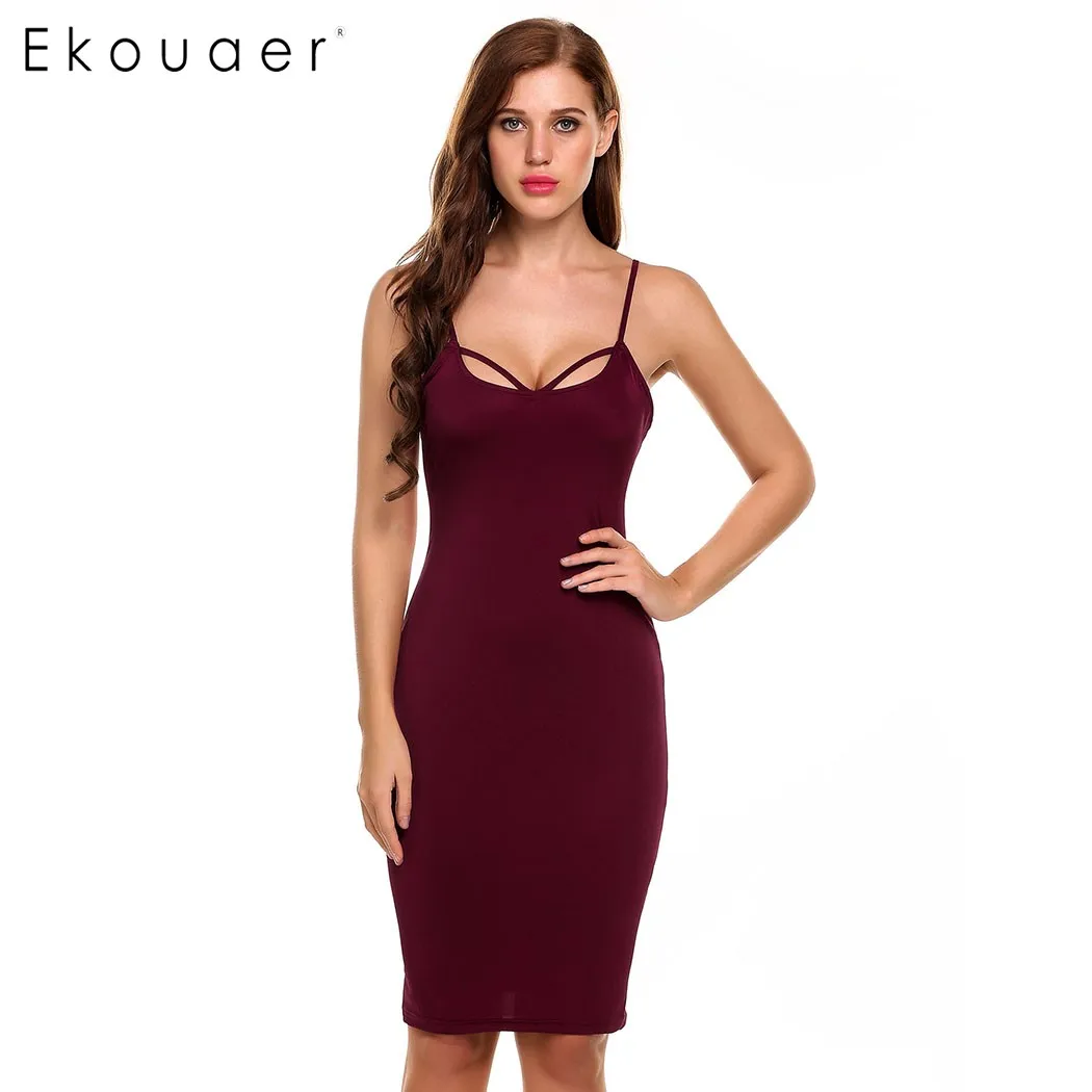 

Ekouaer Sexy Summer Dress Women Front Cross Pullover Strap Backless Sleeveless Solid Party Night Club Dresses Female Vestidos