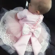 Розовые кружевные платья в цветочек для девочек с бантом для девочек, футболка с короткими рукавами для маленьких девочек на крестины День рождения платье крестильное платье для первого причастия, платье-пачка