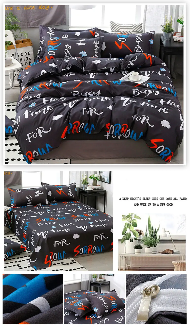 FUNBAKY 3/4pcs/Set Geometric Pattern Comforter Bedding Sets Black And White Pillowcase/Bed Sets Home Textile