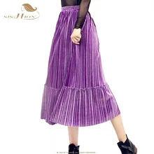 SISHION плюс размер плиссированная юбка эластичная высокая талия Осенняя бархатная черная синяя фиолетовая элегантная повседневная женская юбка VD0912