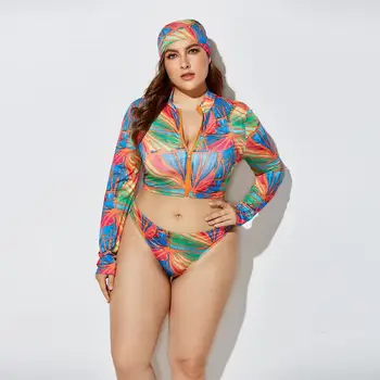 

Maternity Swimsuit Women's High Waist Print Split Long Sleeve Beach Three-Piece Set Suit 2019 Women Swimsuit Bikini Set A1