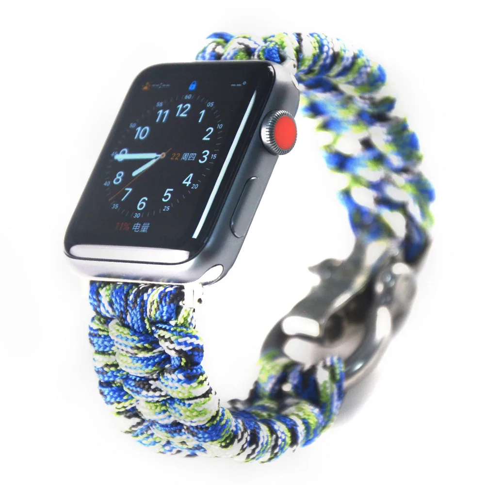 Браслет для наручных часов iWatch, браслет шнур для парашюта 38/42/40/44 мм нейлоновая веревка ремешок для наручных часов Apple Watch, версии 5 4 3 2 1