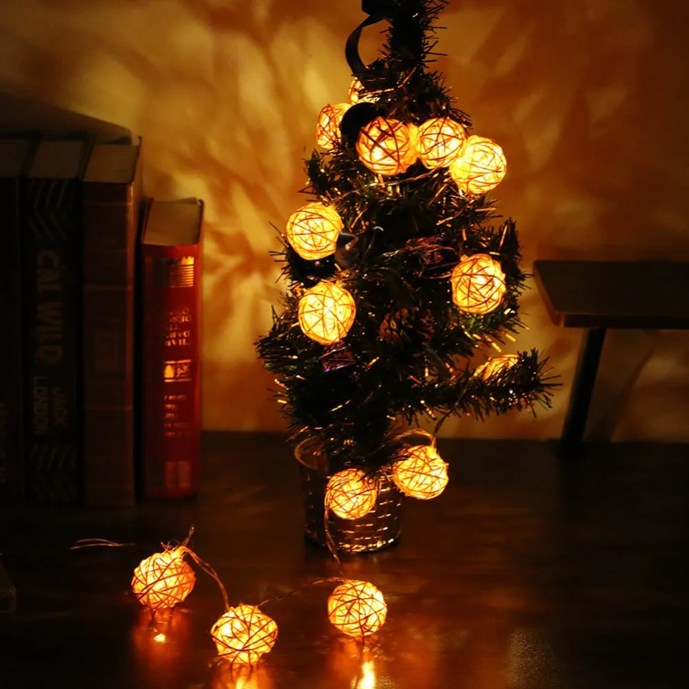 

2.2m LED String Rattan Balls Sepak Takraw Light Strings 20 Bulbs Garlands Fence Beach Bar Wedding Christmas Party Decoration