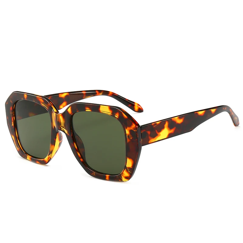 Винтажные полигональные солнцезащитные очки с большой оправой, брендовые дизайнерские нестандартные большие солнцезащитные очки для женщин, ретро очки Zonnebril Dames - Цвет линз: Leopard Green