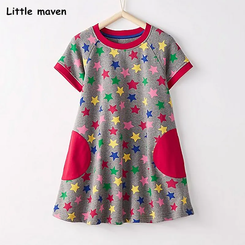 Little maven/Новинка года; летнее Брендовое платье для маленьких девочек; Детские хлопковые платья с короткими рукавами и принтом со звездой; S0319