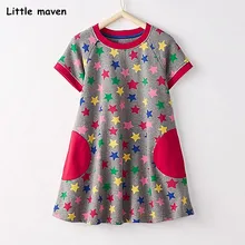 Little maven/Новинка года; летнее Брендовое платье для маленьких девочек; Детские хлопковые платья с короткими рукавами и принтом со звездой; S0319