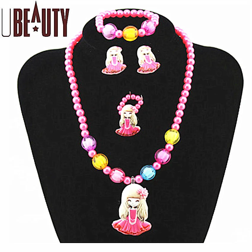 Cute Resin Children Jewelry sets Necklace Bracelet earrings ring Four