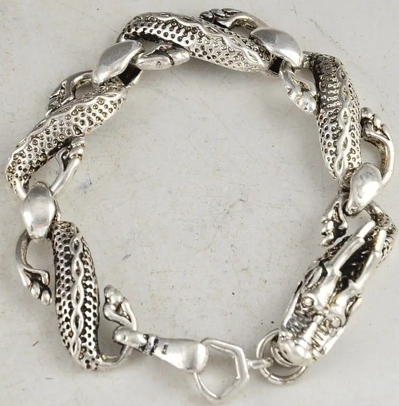 

Dragon Heard Tibet Silver Chinese Old Handwork Exorcism Bracelet 28%
