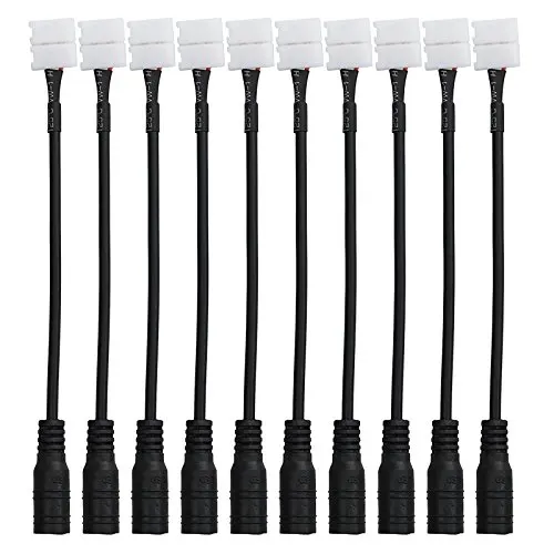 

10PCS 5050 5630 LED Flexible Light Strip Clip on Connector and DC Jack 5.52.1mm Cable 2 Pins 10mm Wide Strip to Strip Jump ST286