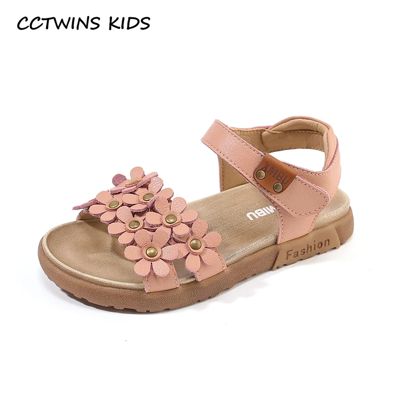 

CCTWINS Kids Shoes 2019 Summer Girl Fashion Princess Flat Children Flowers Soft Beach Shoe Baby Brand Black Sandals PS596