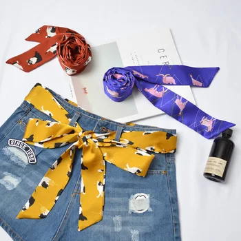 

2019 narrow narrow strips animal pattern silk scarf women's towel female long strip wild small scarf decorative scarf towel bag