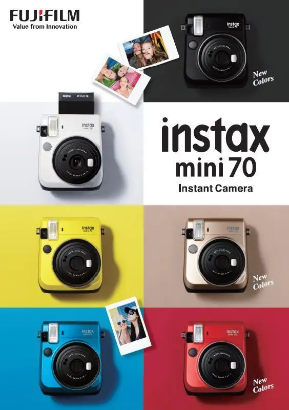 6 цветов Fujifilm Instax Mini 70 мгновенная фотокамера красный черный синий желтый белый золотой+ 50 листов Белые Пленки