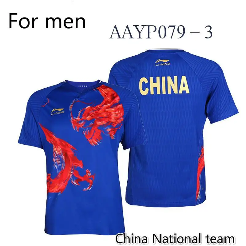 Li-ning одежда для настольного тенниса, сборная Мужская и женская спортивная одежда с коротким рукавом для соревнований по настольному теннису - Цвет: AAYP079-3