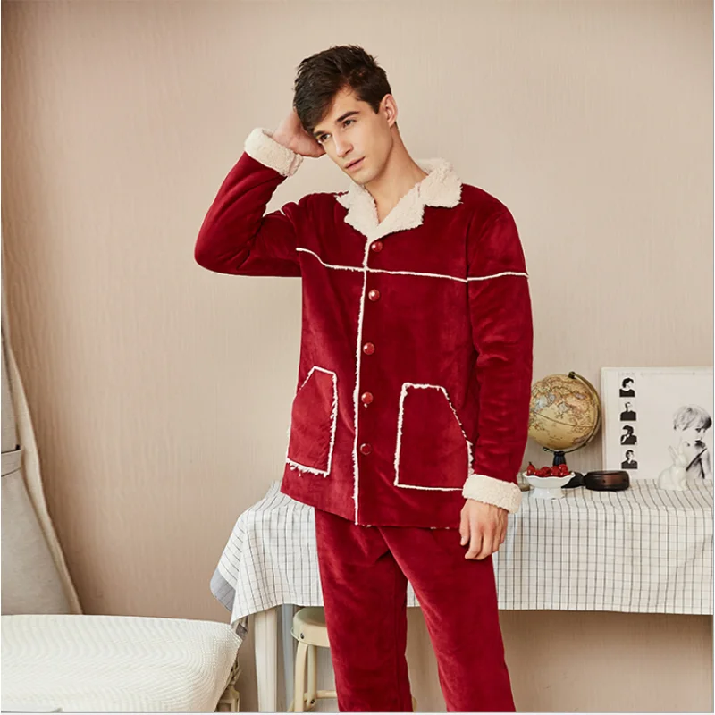 Buy 2019 Winter Men Thicken Warm Pajama sets Male