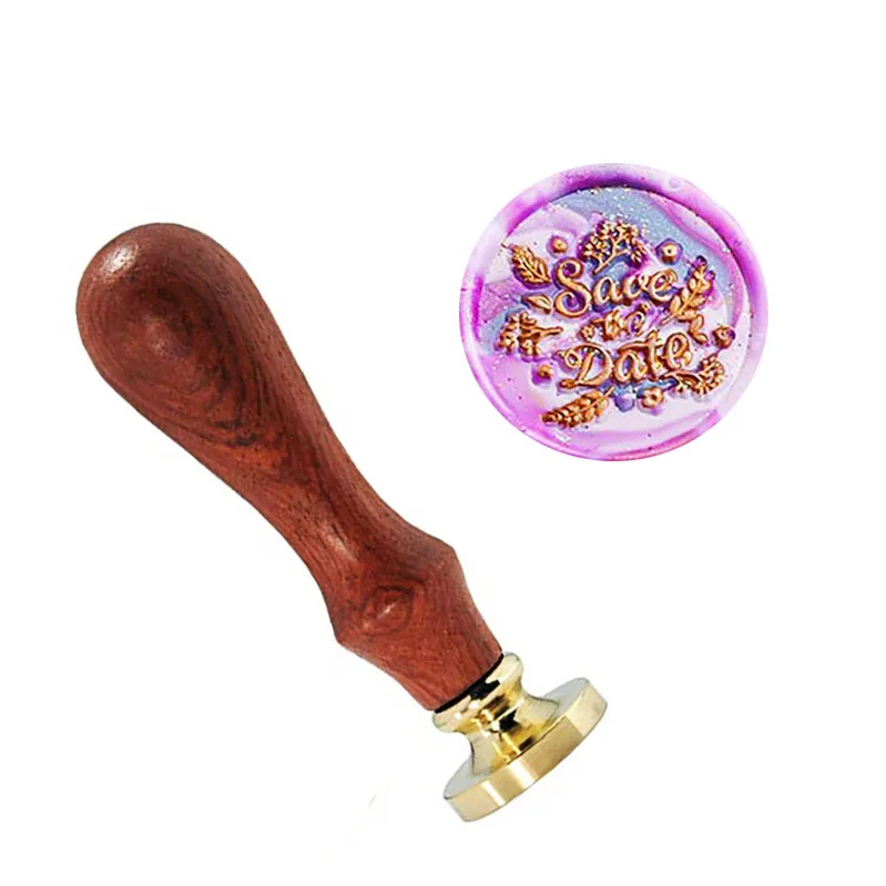  Save Date Script Wax Seal Stamp Brass Head with Wooden Handle Wedding Invitation Wax Seal Sealing - 33005777933